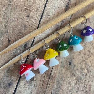 Spring Mushroom Stitch Markers for knitting, set of 6