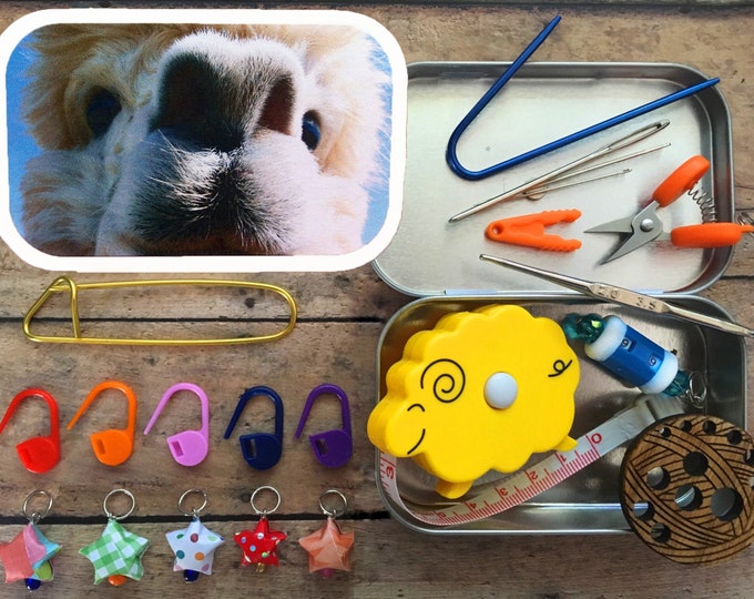 Featured listing image: Travel Knit Kit | Knitting Notions Box | Alpaca Closeup