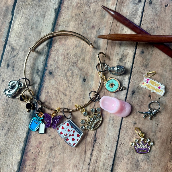 Dungeon Crawler Carl Stitch Marker Bracelet, set of 10 markers for knitting or crochet