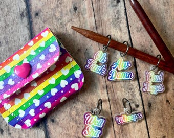 Sweary Lisa Frank Stitch Marker Pouch