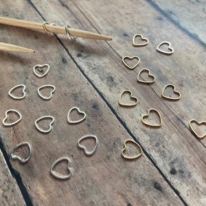 Gold or Silver Stitch Markers, Set of 10 hearts for your knitting bag