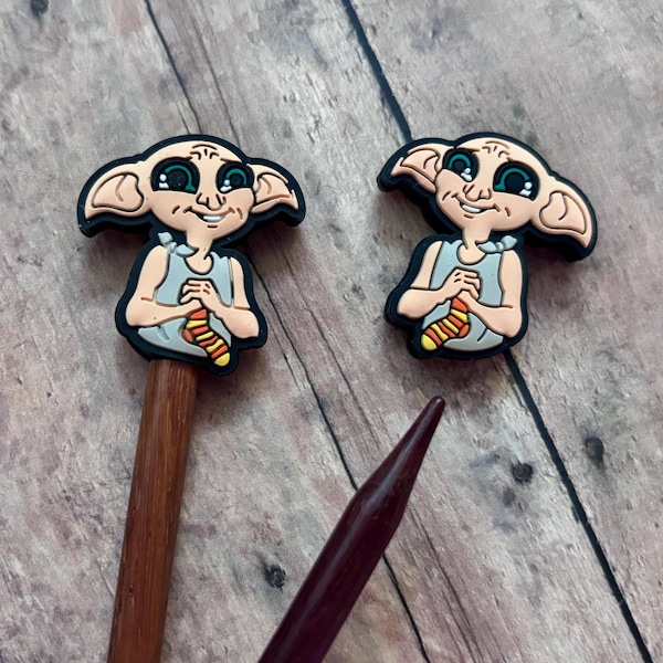 Magic House Elf with Sock Knitting Needle Point Protectors, set of 2 stitch savers