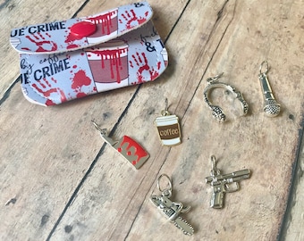 True crime & coffee stitch marker pouch