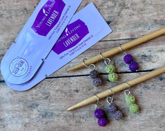 Lava and Lavender Stitch Markers, set of 6 with essential oils