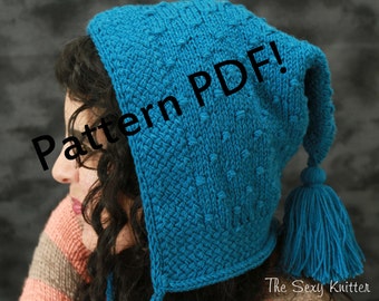 Knitting Pattern: Hood, bonnet, winter hat with tassel, single skein sock yarn project