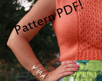 Knitting Pattern: Vintage Tank Top w/lace front, keyhole back, crew neck, for DK weight wool cotton yarn