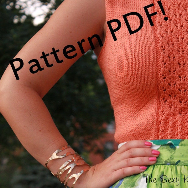 Knitting Pattern: Vintage Tank Top w/lace front, keyhole back, crew neck, for DK weight wool cotton yarn