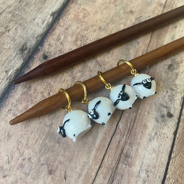 Fluffy lamb/sheep stitch marker set, 4 knitting markers for your knit project bag