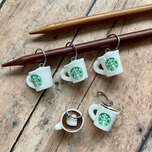 Coffee Stitch Markers, unique set of 5 for knitting or crochet image 3