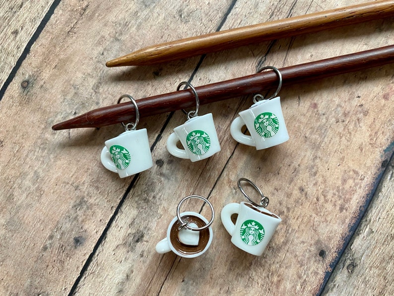 Coffee Stitch Markers, unique set of 5 for knitting or crochet image 3