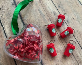 Stitch Marker Ornament - Red Holiday Starbucks Cups