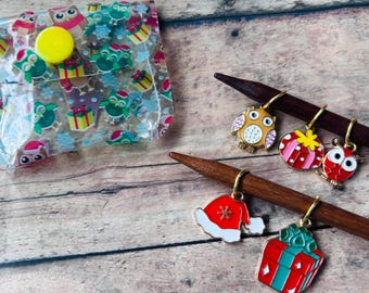 Christmas Owls Stitch Marker Pouch