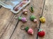 Mixed veggie stitch markers in a Mason Jar, canned vegetables, knitting marker set 