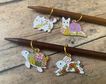 Floral Garden Animal Stitch Marker Set, 4 knitting markers for your knit project bag