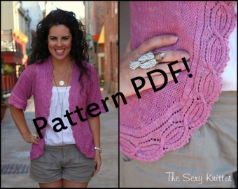 Knitting Pattern: Open front lace cardigan, feminine sock yarn sweater