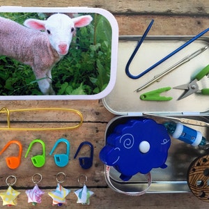Lamb Sheep Knitting Notions Box for travel, knit night, or your project bag!