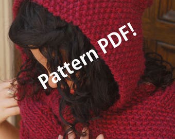 Knitting Pattern: Reversible Cabled, Hooded Infinity Scarf, easy beginner project in bulky yarn