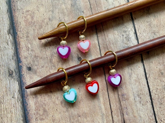 Heart Knitting Stitch Markers - Set of 5 Lightweight Markers