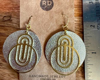 Leather and Brass Abstract Earring