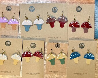 Leather Mushroom Dangle Earring