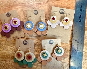Abstract Flower - Leather Dangle Earring
