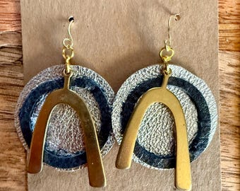 Leather and Brass Abstract Earring