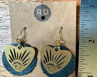 Leather and Brass Abstract Earring