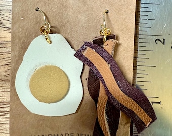Bacon and Egg Leather Earring