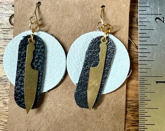 Leather and Brass Knife Earring