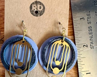 Leather and Brass Abstract Earring