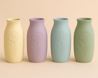 Poppy Vase – Handmade with Carved Floral Design  -  Poppies for P Collection