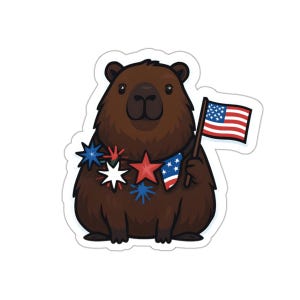 Patriotic capybara Die-Cut Stickers | Fun for July 4th, Laptop Decor, Party Favors, Kids&#39; Crafts, Gift for Animal Lovers