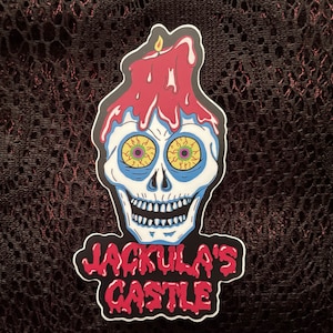 Jackula’s Castle skull logo sticker / Original Halloween design skull with candle