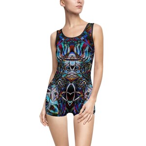 Trippy Vintage style Swimsuit Pool Party Swimwear, Outfit, Festival Attire, Unique Bathing Suit