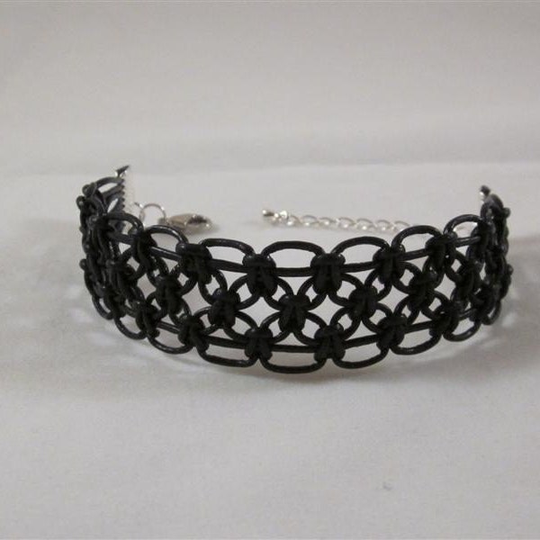 Black Leather Macrame Bracelet