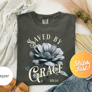 Comfort Colors® Christian tshirt: Saved by Grace, vintage floral tee, Christian apparel for men and women