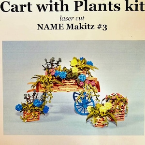 Collectors artist dollhouse miniature kit from SDK Miniatures Peddlers cart with plants and crates. 1/4&quot; London Flower Cart
