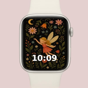 Sfondo Apple Watch con fata floreale / Quadrante per orologio digitale Cottagecore Fairycore / PNG per tutte le dimensioni di Apple Watch / Download immediato