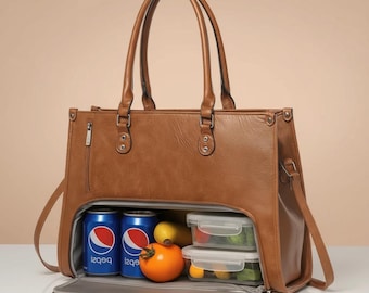 Bolsa de cuero para almuerzo y portátil