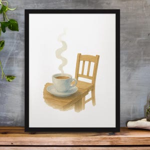 Aquarell Teetasse Wand Kunst PNG | Minimalistischer leerer Stuhl | Warmes Stillleben digitaler Download | Transparenter Hintergrund | HueDrop Studio