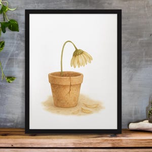 Withered Flower Watercolor Print: Emotional Wall Art (PNG Digital Download