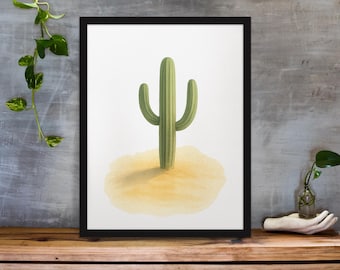 Grace in the Harsh Sun – Minimalist Desert Cactus Watercolor PNG | Transparent Background | HueDrop Studio