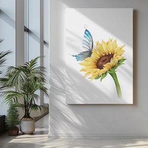 Watercolor Sunflower & Butterfly Clipart: Floral PNG Illustration (Digital Download