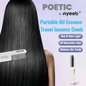 Quemador de incienso sin llama ni calor, peine portátil para incienso de viaje con aceites esenciales (POETIC), cartucho recargable para el cuidado del cabello.