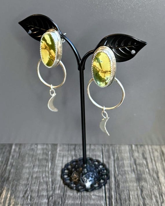Hubei Turquoise Stud Earrings: Sterling Silver Crescent Moon Charms