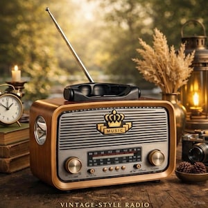 Radio decorativa, altavoz LED retro de sobremesa, decoración bohemia de madera vintage para el hogar, regalo