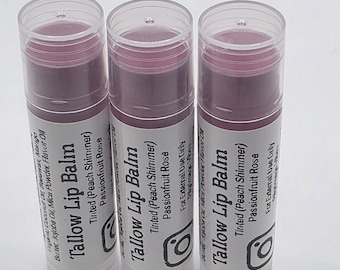 Tinted Tallow Lip Balm: Passionfruit Rose Scent, Grass Fed Beef Tallow, Nourishing Oils
