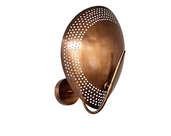 Mid-Century Modern Brass Wall Sconce: Perforated Retro Lamp