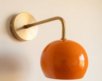Mid-Century Modern Brass Wall Lamp: Orange Dome Sconce