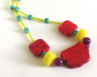 Meet Me in Rio: Sunset Samba Beaded Necklace - Coral and Turquoise Howlite Gemstones